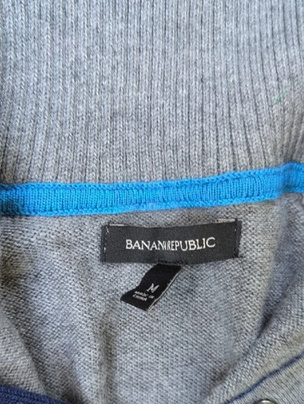 Banana Republic Navy and Light Gray Sweater with Teal Accent Stripes
